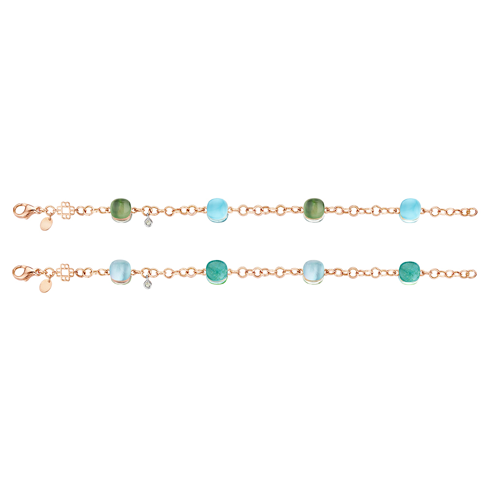Bigli - Mini Sweety Bracelet with Green Aventurine, Turquoise, Blue Topaz and diamond
